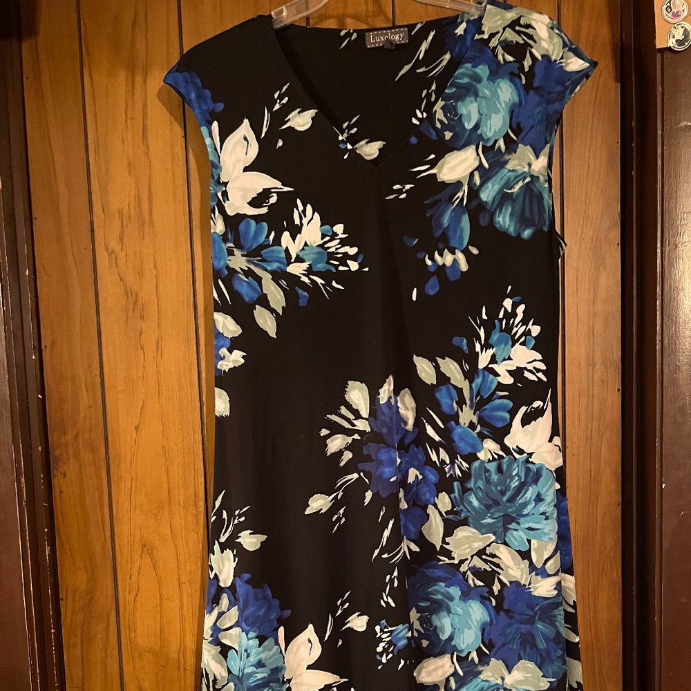 Luxology Blue and Black Floral Dress